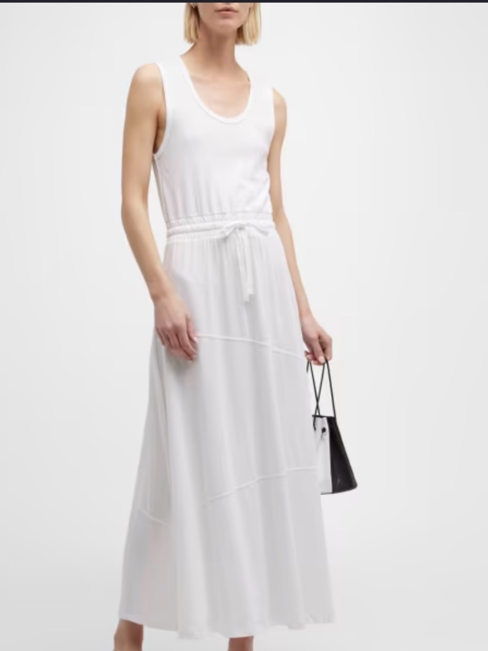 ATM Anthony Thomas Melillo White High Torsion Drawstring-Waist Midi Tank dress S